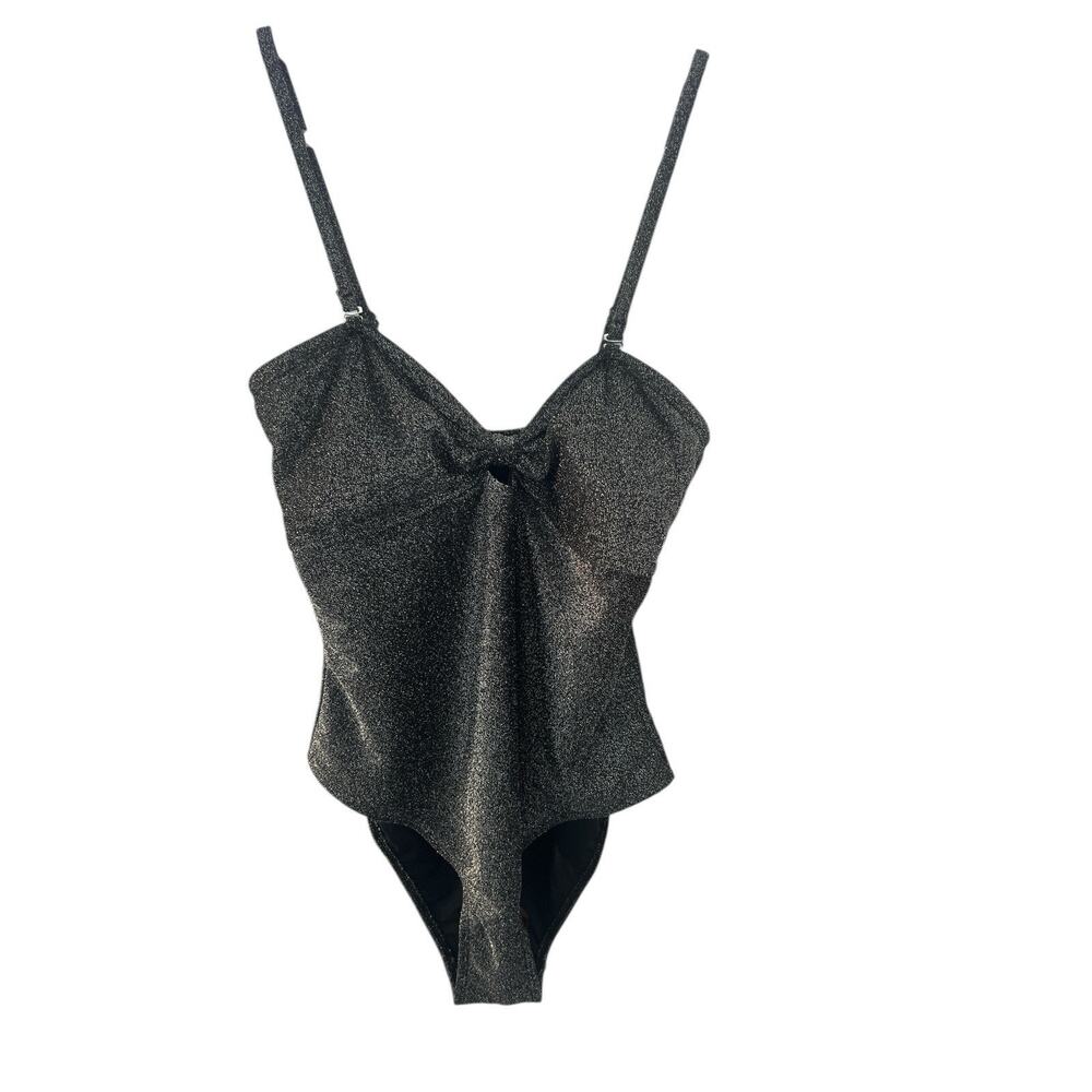 Betsey Johnson Black Glittery Knot Front Bodysuit Size S New